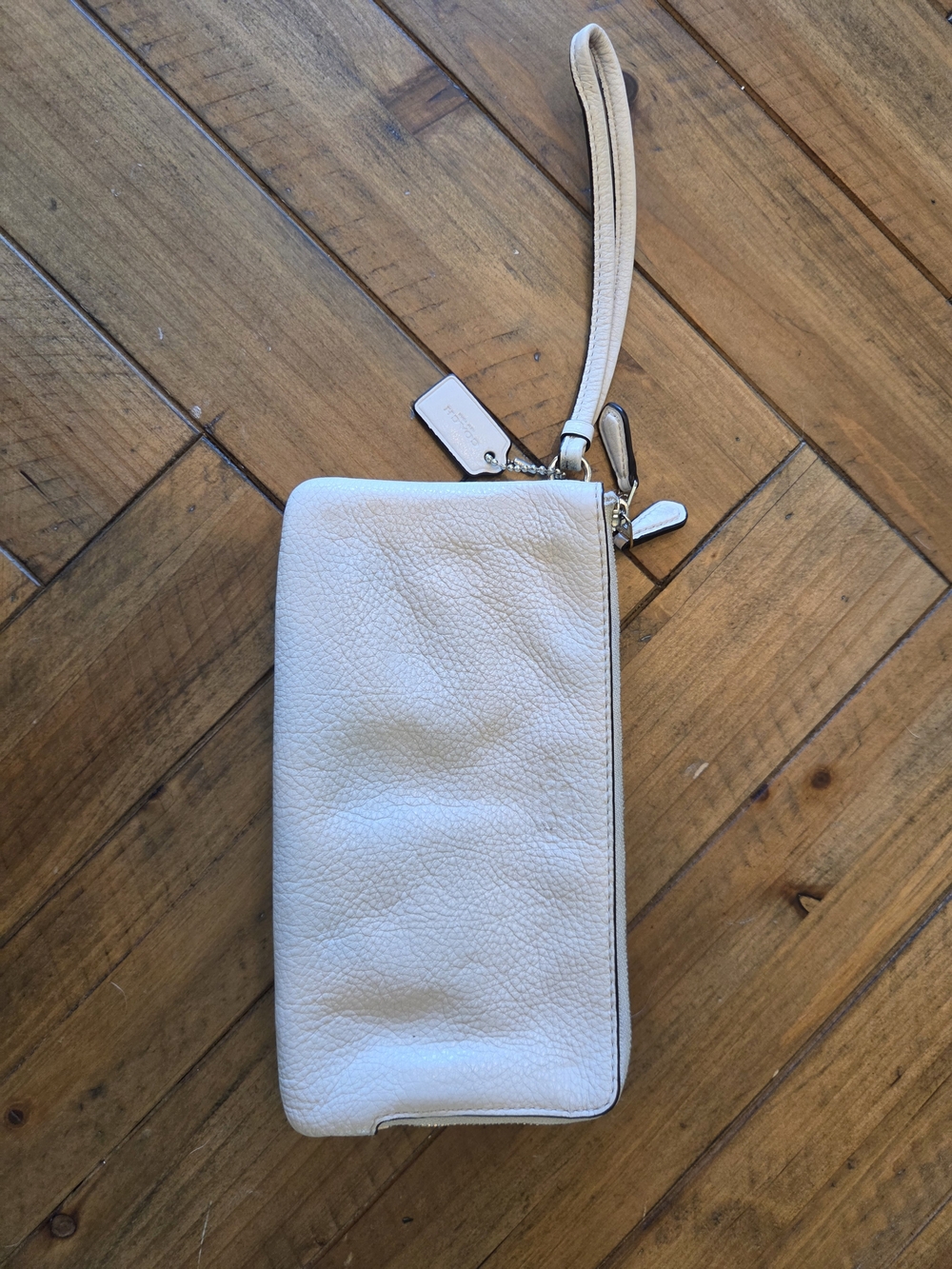 Coach Leather Wristlet Wallet - Cream